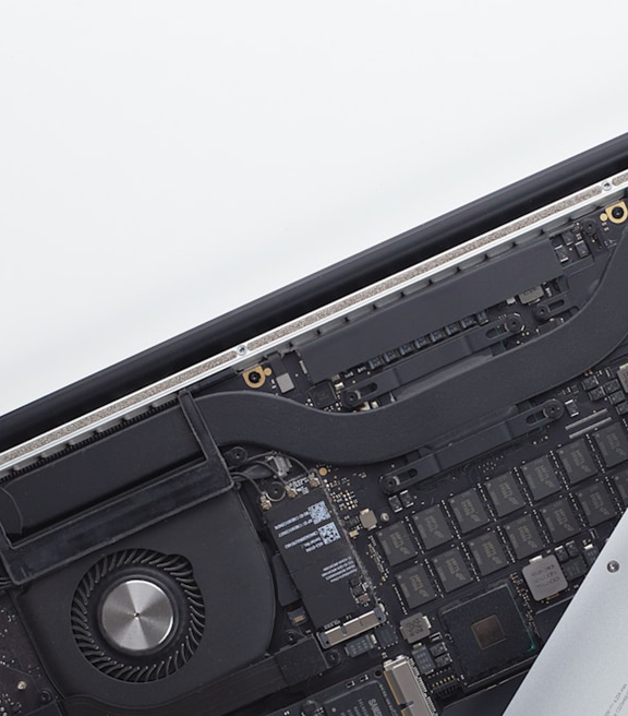 The inside of a laptop opened for servicing